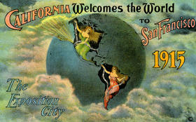 This vintage postcard welcomed visitors to 1915 San Francisco.