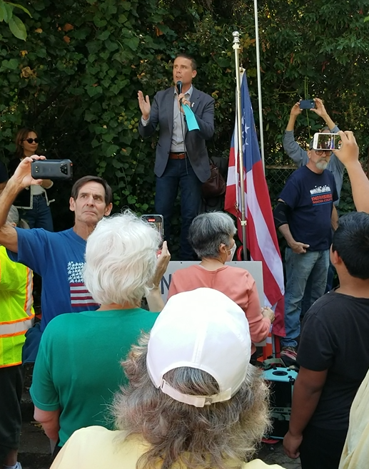 Senator Mike McGuire speaks to a Santa Rosa crowd in October 2025