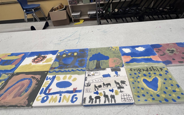 Tiles made by Prestwood School students and staff